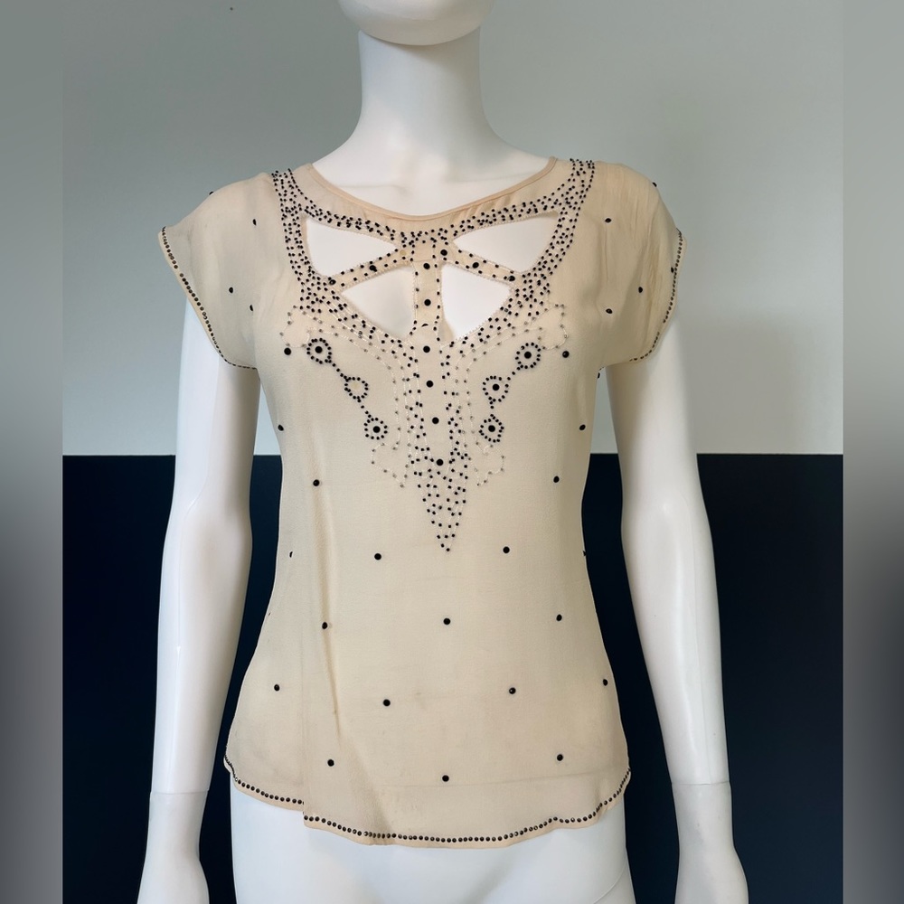 white sparkle cut out shirt